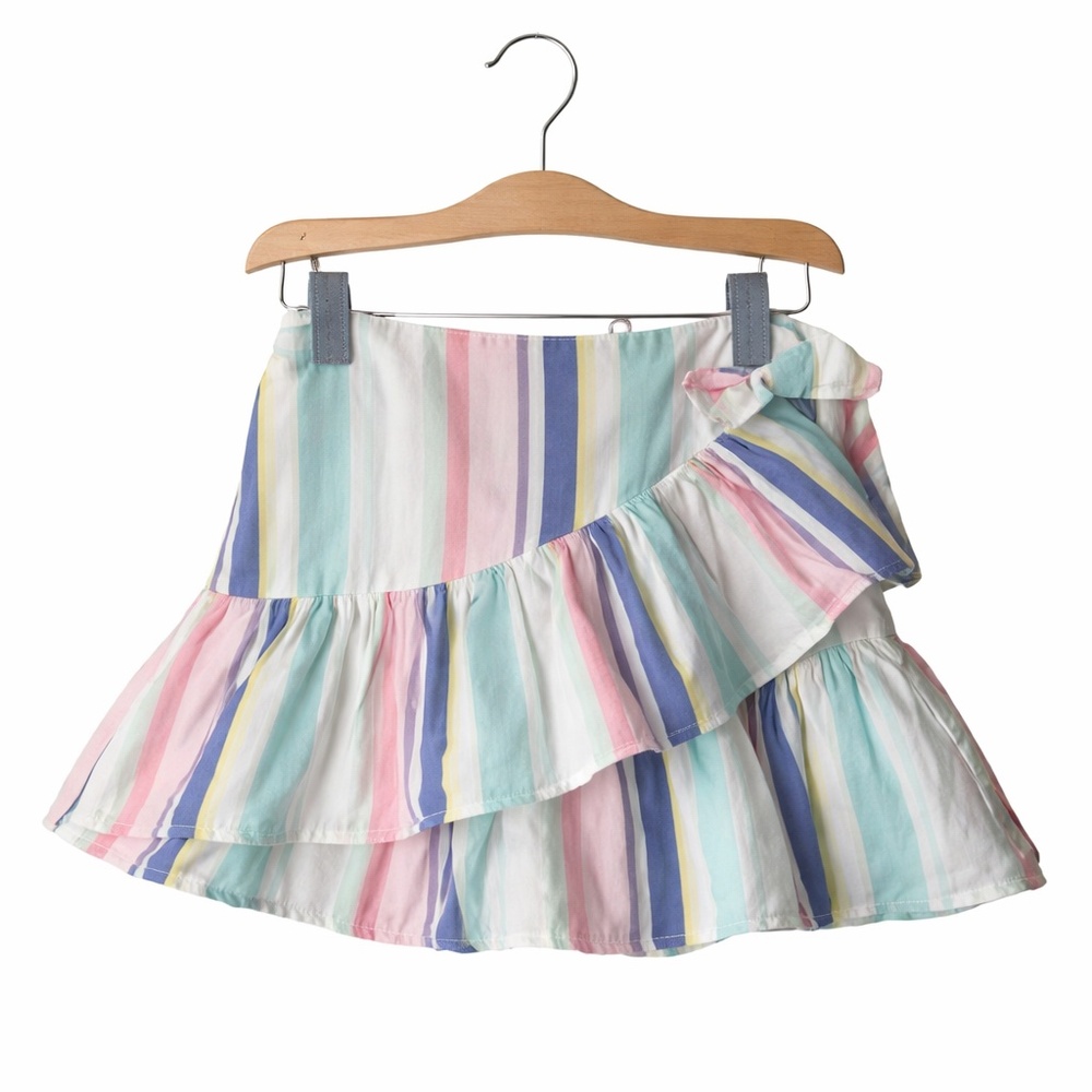 Cat & Jack Girls Pastel Rainbow Stripe Faux Wrap Ruffle Skirt NWT Size 4/5